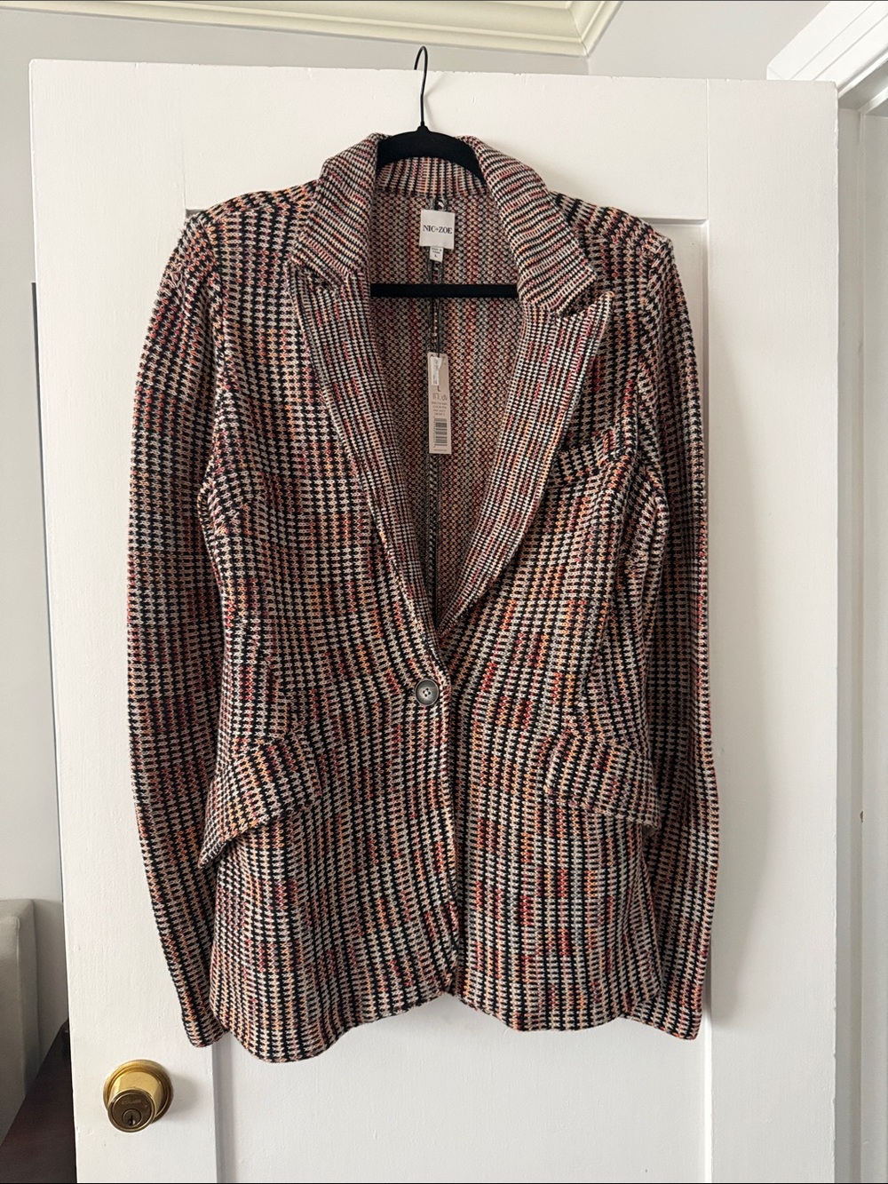 NIC+ZOE Pink and Black Multi Houndstooth Knit Blazer